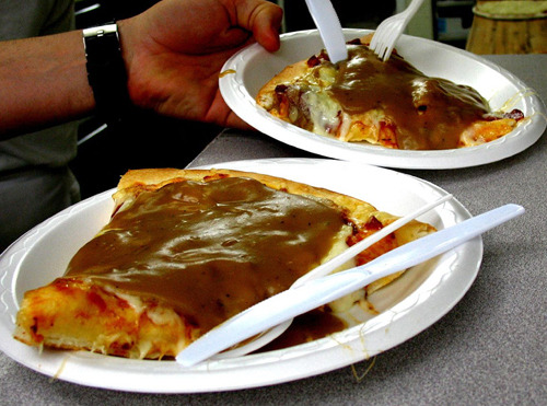Gravy Covered Pizza (submitted by Malcom Duncan via flickr)